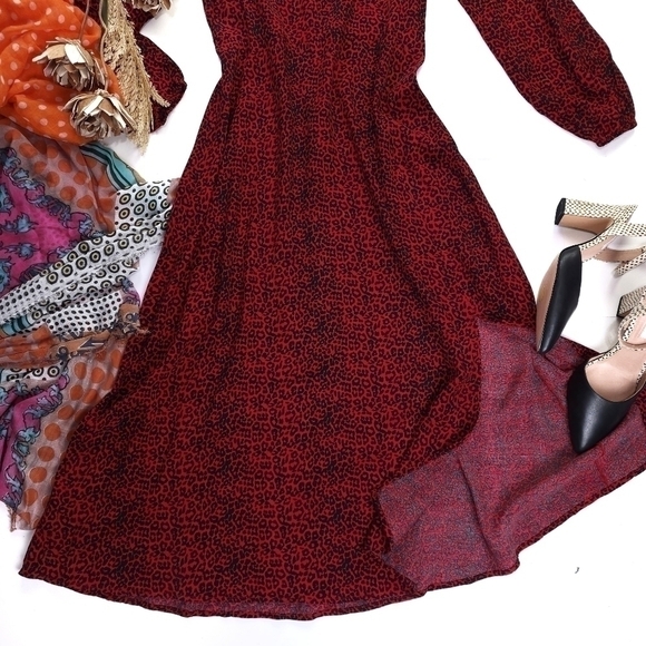 Loft Red Black Animal Print Maxi Dress Sz 0 - Picture 7 of 13